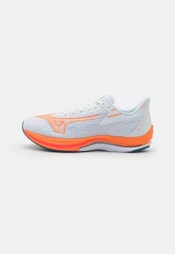 Mizuno WAVE REBELLION SONIC - Laufschuh Wettkampf - White/light Orange/blue Ashes